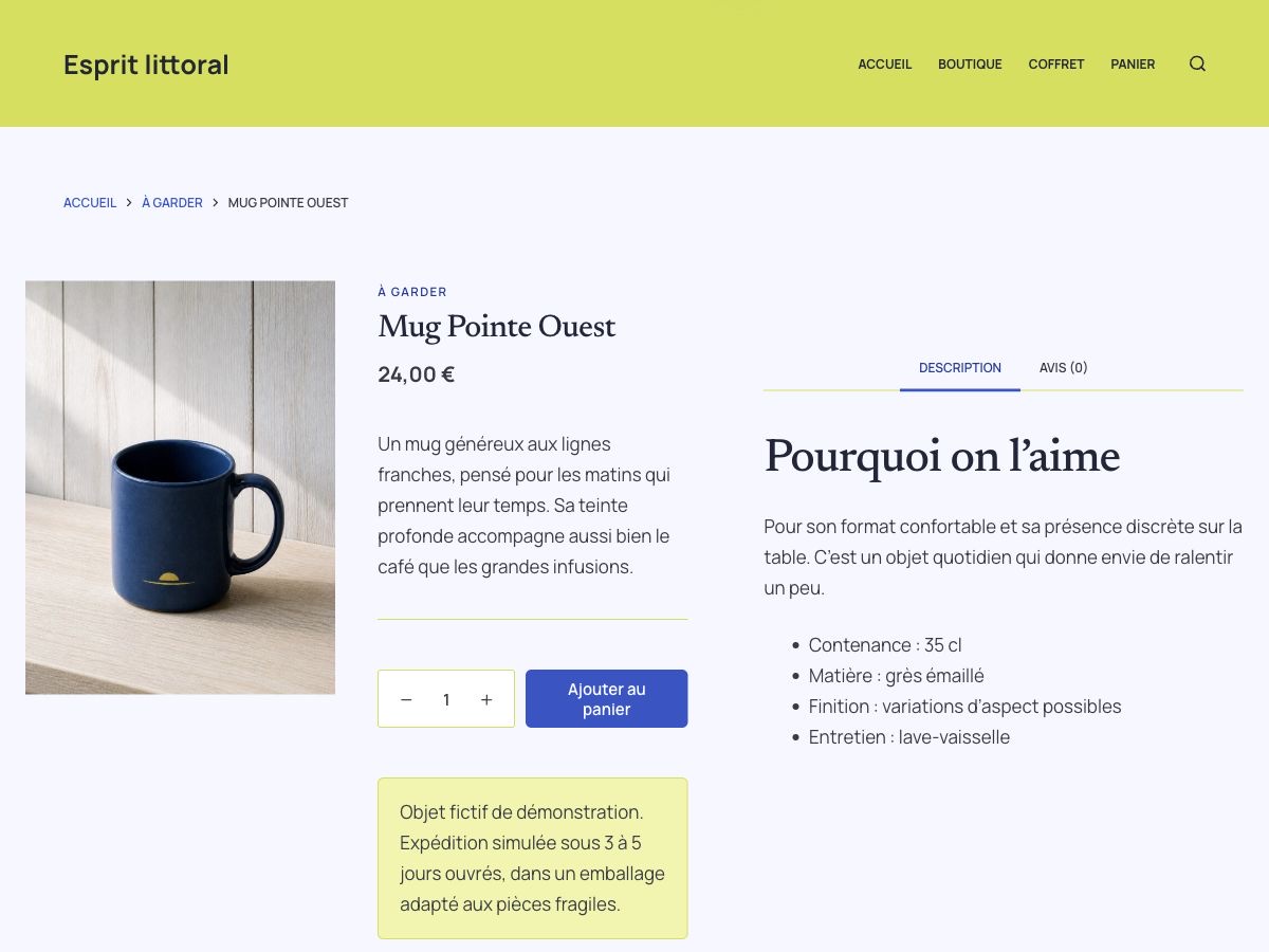 Illustration boutique : fiche produit mug